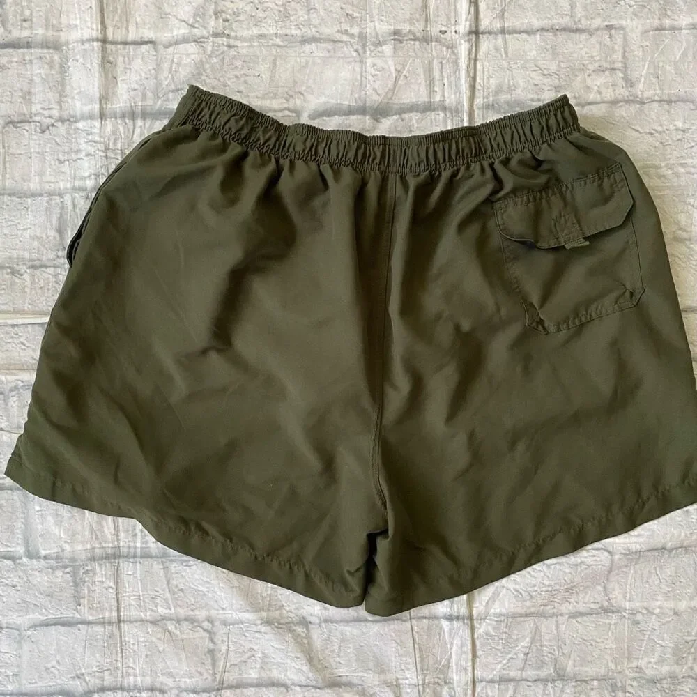 Puritan men XL pull on swim trunks w/elastic drawstring waist olive green